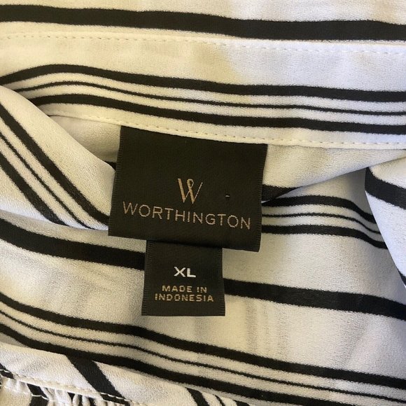 Worthington Woman's XL Black White Striped Blouse Button Front Long Sleeve - Picture 3 of 9